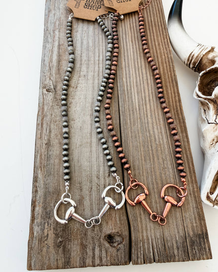 Western Style Horsebit Groove Navajo Pearl Necklace