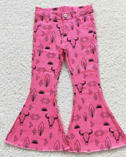 pink bow Baby Girls Western Bell Bottom Denim Jeans Pants