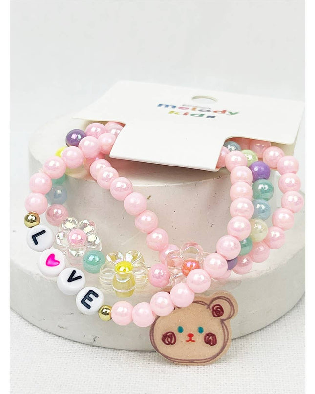 Love and Bear Theme Kids Layering Bracelet Set