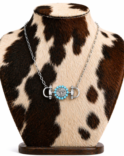 Western Style Horsebit Pendant Link Chain Steerhead Necklace