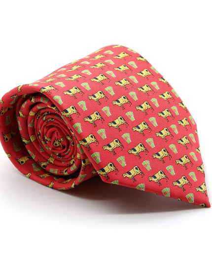 Cow Red Necktie with Handkerchief Set
