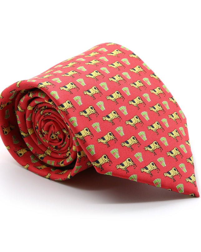 Cow Red Necktie with Handkerchief Set
