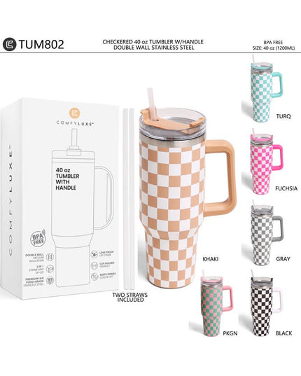 Checkered 40oz Handle Tumbler