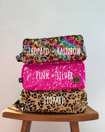 XL Cowhide Western Toiletry Hair Tools Bag Makeup Travel