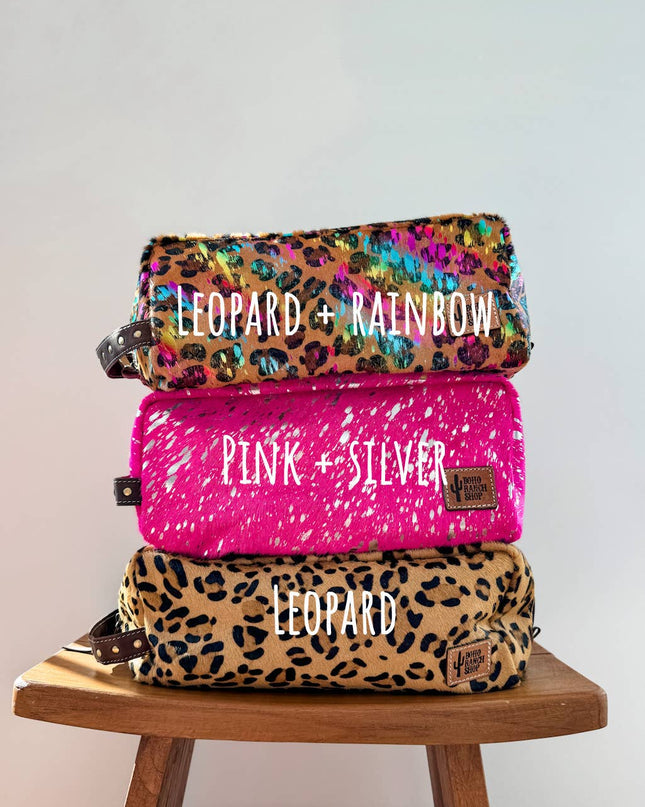 XL Cowhide Western Toiletry Hair Tools Bag Makeup Travel