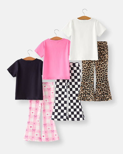 Letter daddy's girl Check Bow Floral Print Girls Set