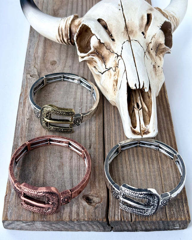 Western Belt Buckle Bar Bangle Stretch Bracelet