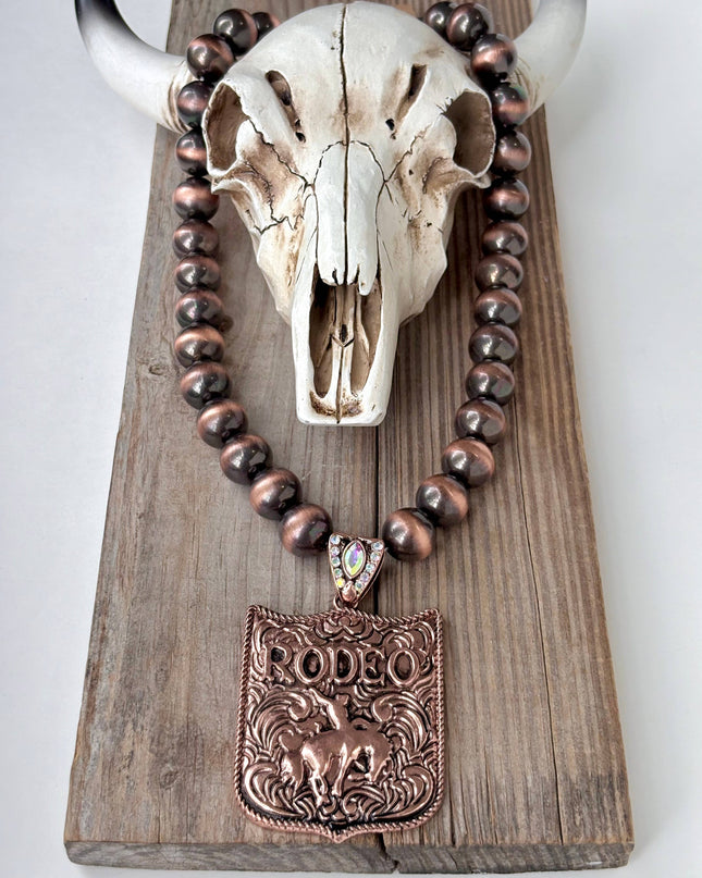 Western Style Navajo Pearl Bead "RODEO" Pendant Necklace