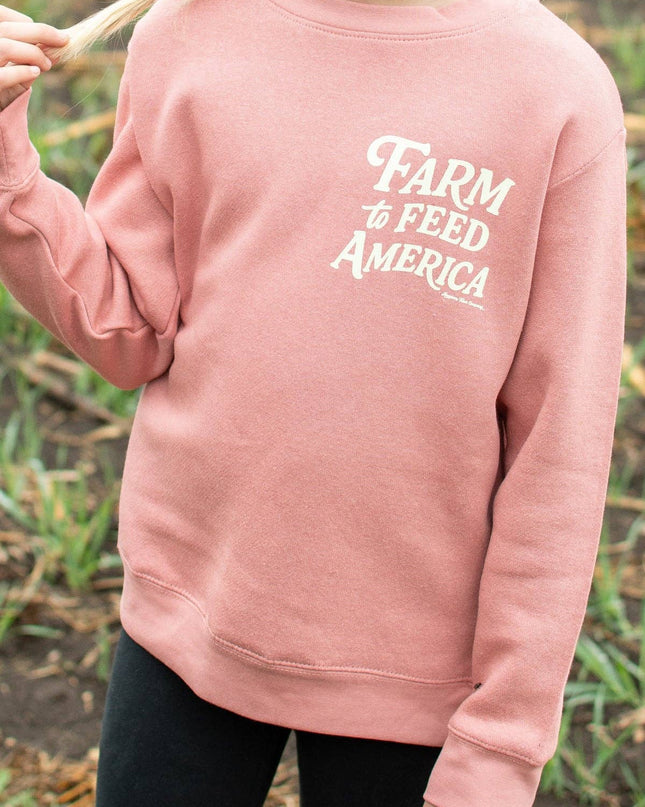 Western 'Farm to Feed America’ Pink Youth Graphic Crewneck