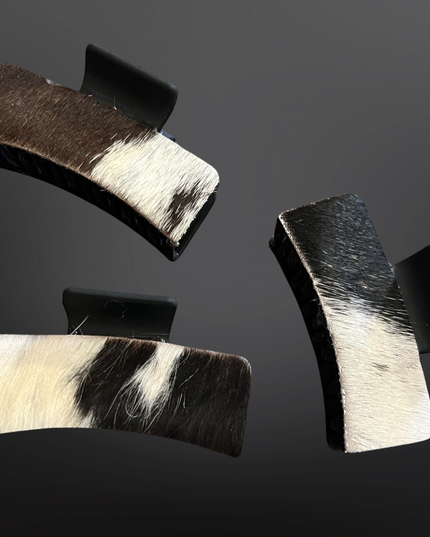 Real Cowhide Claw Hair Clip Western Inspired Matte Black