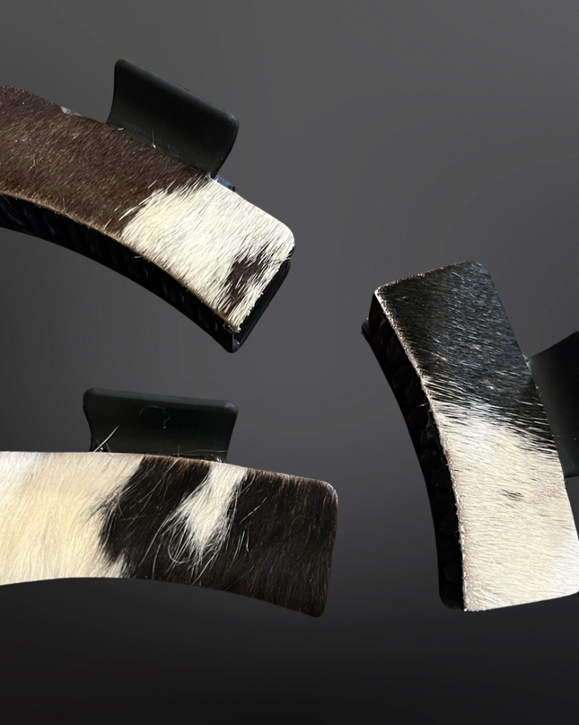 Real Cowhide Claw Hair Clip Western Inspired Matte Black