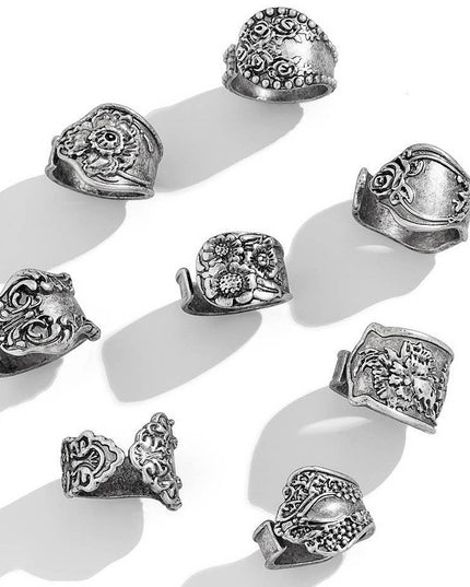 VINTAGE BOHO FLORAL STATEMENT PACK OF 8 RINGS | 40R128