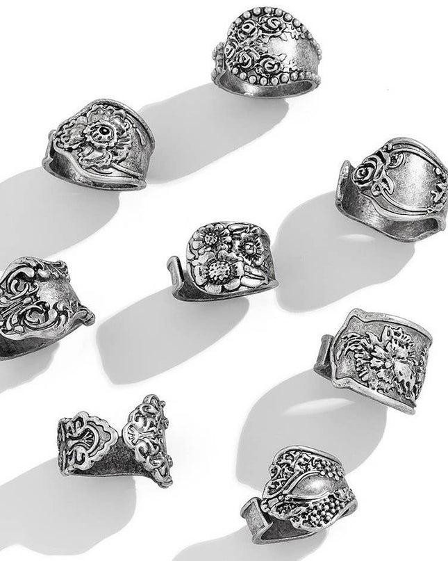 VINTAGE BOHO FLORAL STATEMENT PACK OF 8 RINGS | 40R128