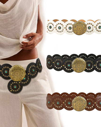 Studded Circular Disc Snap Y Shape Punk Belt | 40BT657