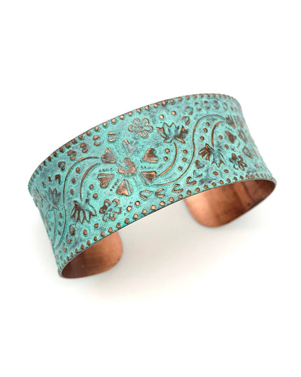 Copper Patina Bracelet - Turquoise Floral and Vine