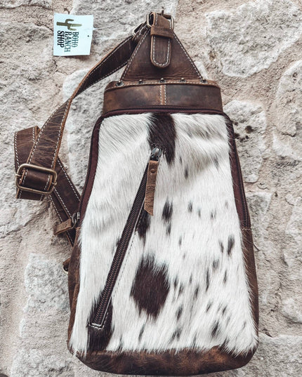 Western Cowhide Leather Sling Bag - travel bag chest bag