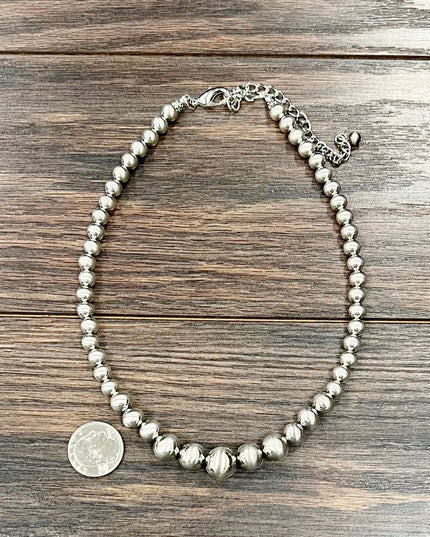 739284, 16" Handmade Silver Navajo Bead Necklace