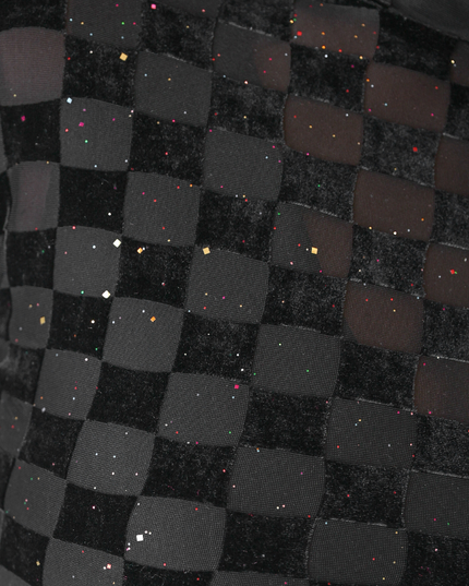 Times Square Velvet Mesh Top- Black Checkered