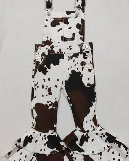 Baby Girls Cowhide Print Bib Bell Overall Jumpsuits