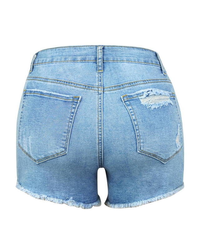 Stretch ripped denim shorts