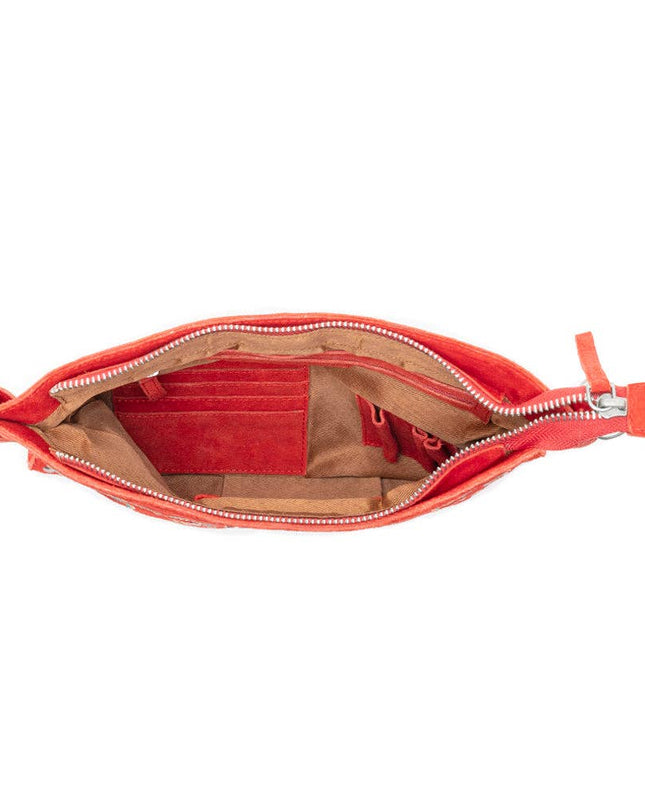 Texas Rose Western Embroidered Leather Bag in Scarlet Red
