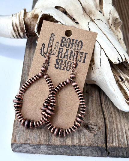 Western Flat Navajo Pearl Teardrop Hoop Drop Earrings