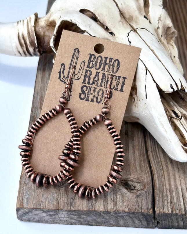 Western Flat Navajo Pearl Teardrop Hoop Drop Earrings