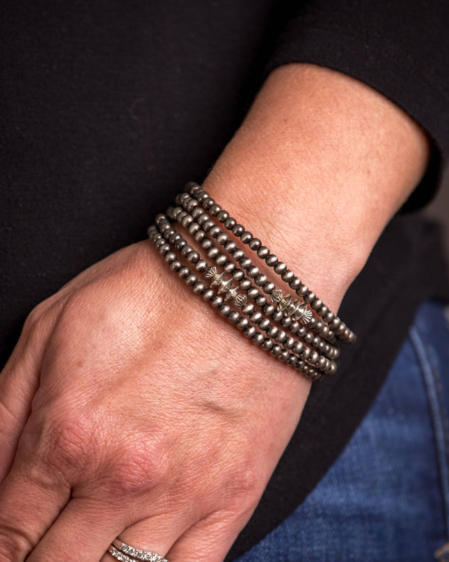5 Strand Faux Navajo Pearl Bracelet w/ Silver Accents