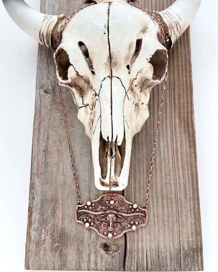 Western Style Longhorn Turquoise Stone Pendant Necklace