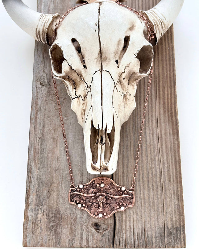 Western Style Longhorn Turquoise Stone Pendant Necklace
