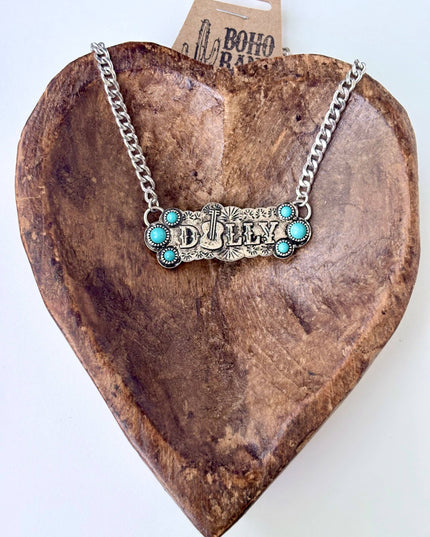 Western Style Turquoise Dolly Guitar Bar Pendant Necklace