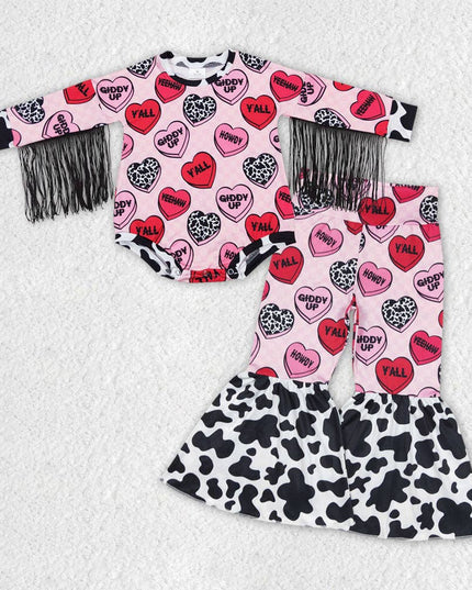 Baby Infant Girls Valentines Hearts Romper Pants Clothes Set
