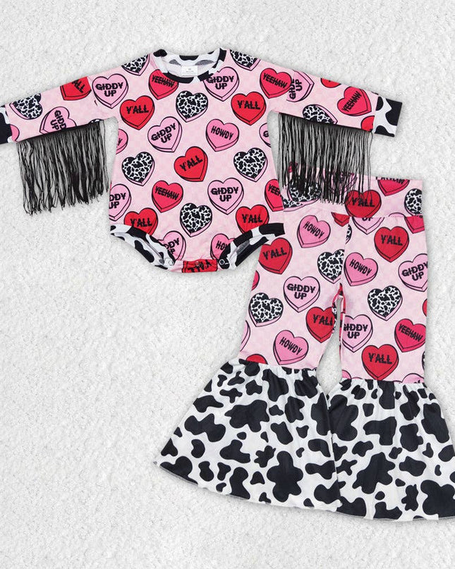 Baby Infant Girls Valentines Hearts Romper Pants Clothes Set