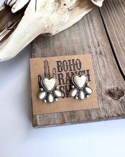 Western Heart Stone Stud Earrings