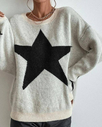 Round Neck Sweater With Five-Pointed Star Print