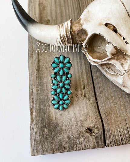 Western Adjustable Cluster Cuff Ring | turquoise or copper