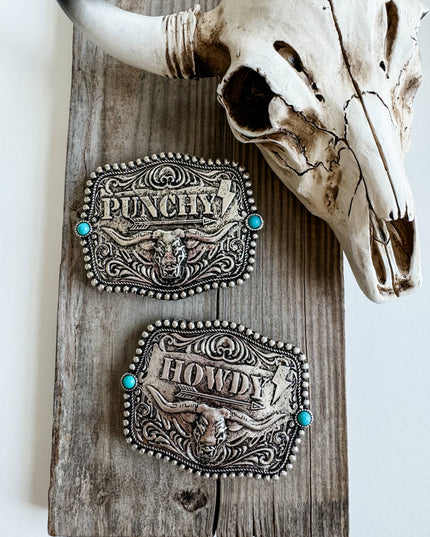 Western Typography Belt Buckle - Howdy - Punchy - Concho