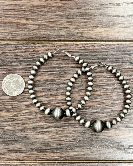 720874, Handmade Navajo Bead Hoop Earrings