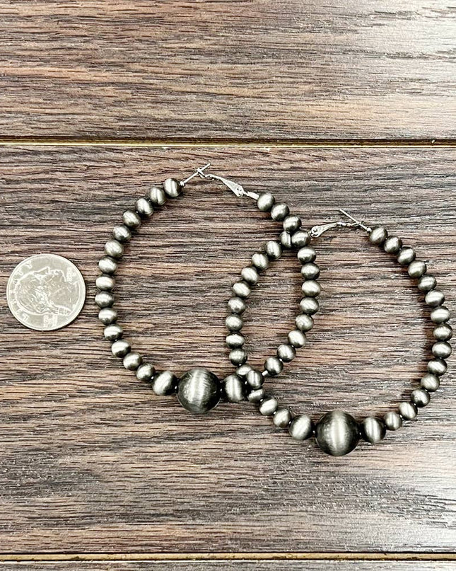 720874, Handmade Navajo Bead Hoop Earrings