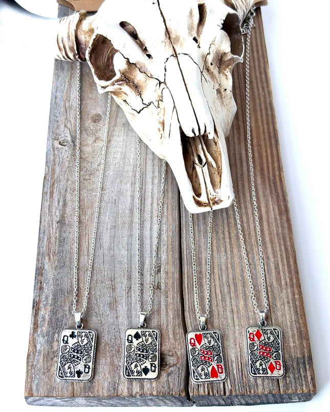 Western Style Queen Playing Card Pendant Necklace