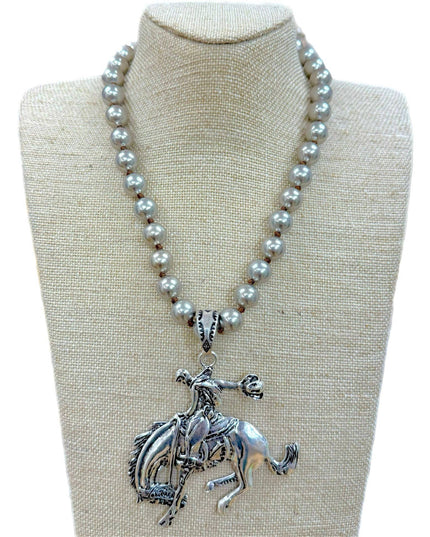 Bronc Rider Pendant on Faux Navajo Pearl Necklace