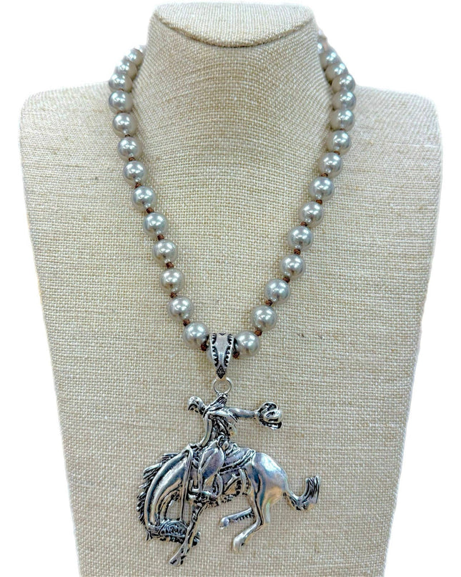 Bronc Rider Pendant on Faux Navajo Pearl Necklace