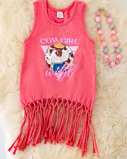 Cowgirl wild" watermelon tone tank top w/fringe.