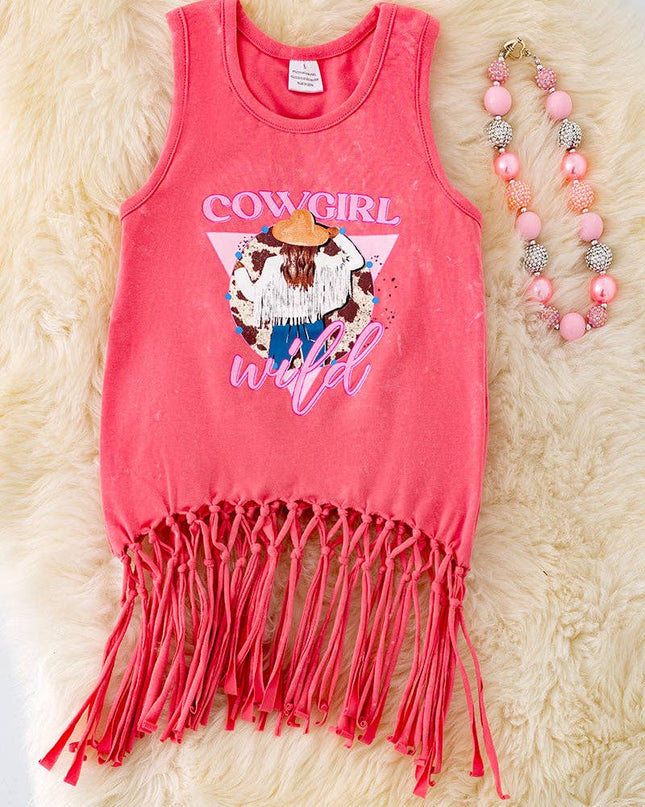 Cowgirl wild" watermelon tone tank top w/fringe.