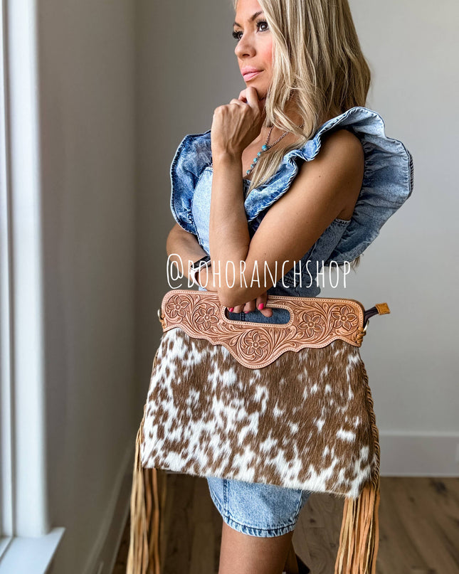 The Maggie Cowhide Leather Crossbody + Back zippered pockets