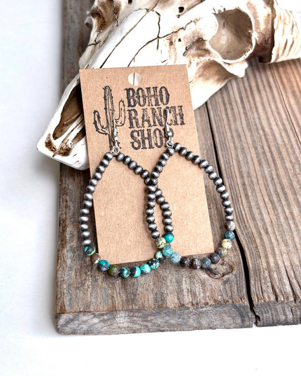 Western Navajo Style Pearl Teardrop Hoop Dangle Earrings