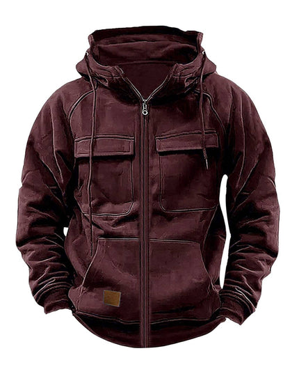 Men's Casual Solid Color Hooded Sweatshirt Jacket