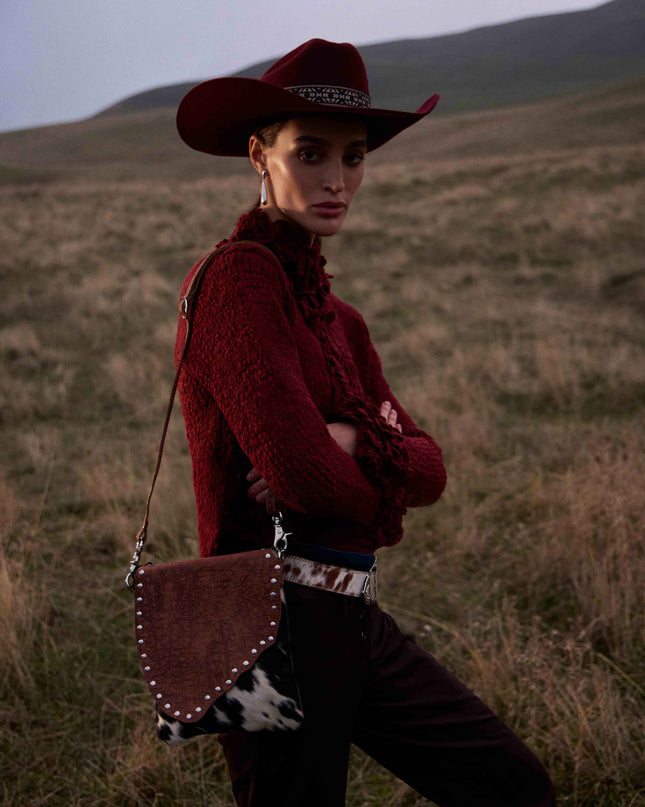 Myra Stonebrook Canvas & Hairon Bag in Spotted Ivory