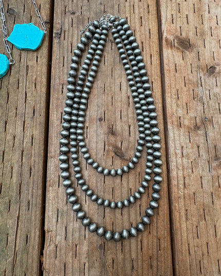 Faux Silver Beaded Navajo Pearl Strand Stackable Necklace