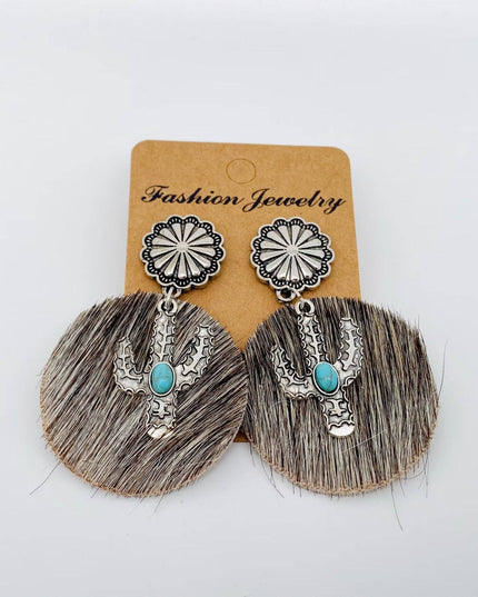 Western Style Cactus Animal Skin Double Charm Earrings - WJ